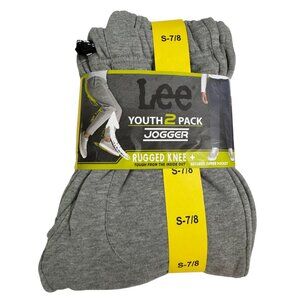 Lee Youth 2-Pack Jogger Pants S 7/8 Grey Heather/Navy Rugged Knee Secured Zipper